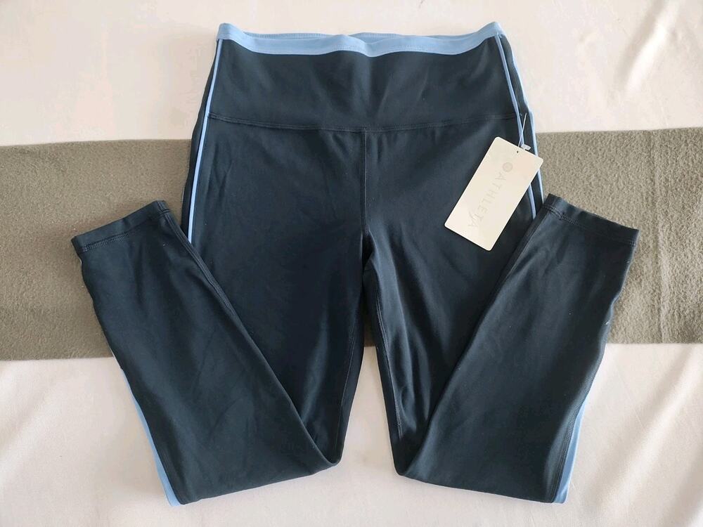 Athleta Sz M Elation Sport Stripe 7/8 Tight Leggings Navy/ Blue Stripes NWT Yoga